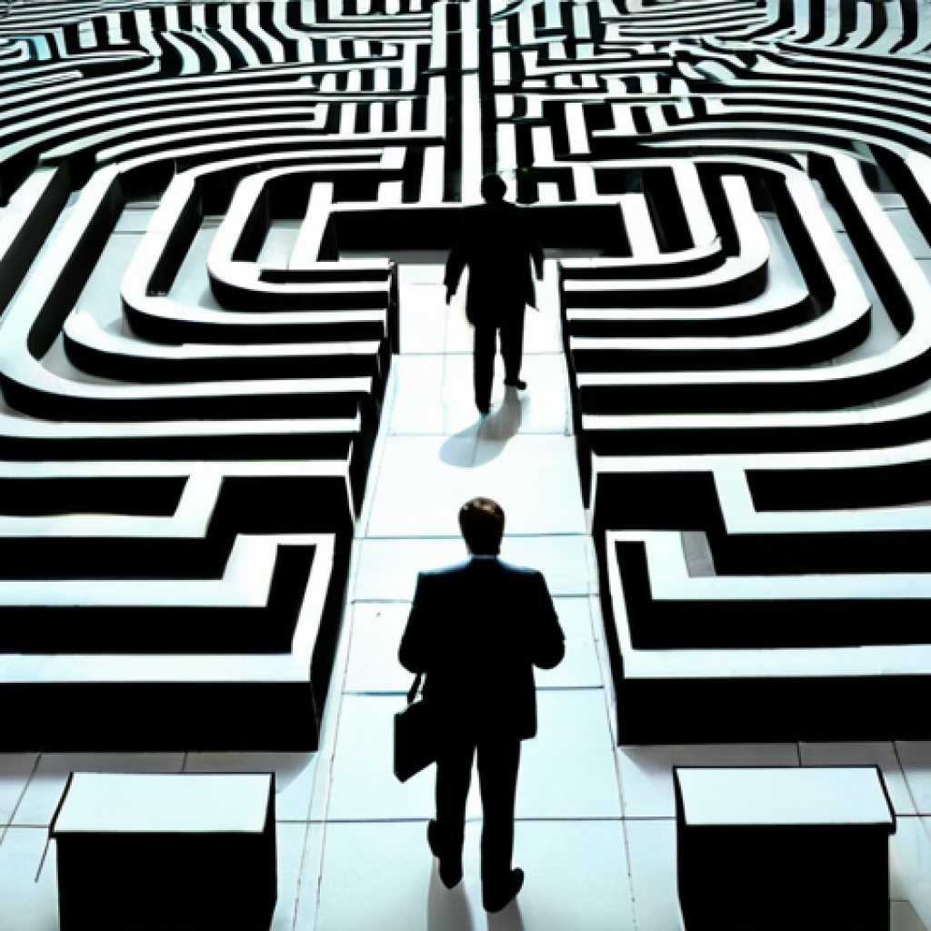 Regulatory Maze**

A person stands at the entrance of a vast, complex maze constructed of legal documents and bureaucratic forms. The scene is brightly lit, but the maze casts long, confusing shadows. Focus on conveying a sense of overwhelming complexity and the need for guidance. "Brazilian regulatory environment," "compliance," "business challenges," "paperwork," "intricate details," "professional illustration," "high resolution," "safe for work," "appropriate content," "fully clothed," "professional."

**