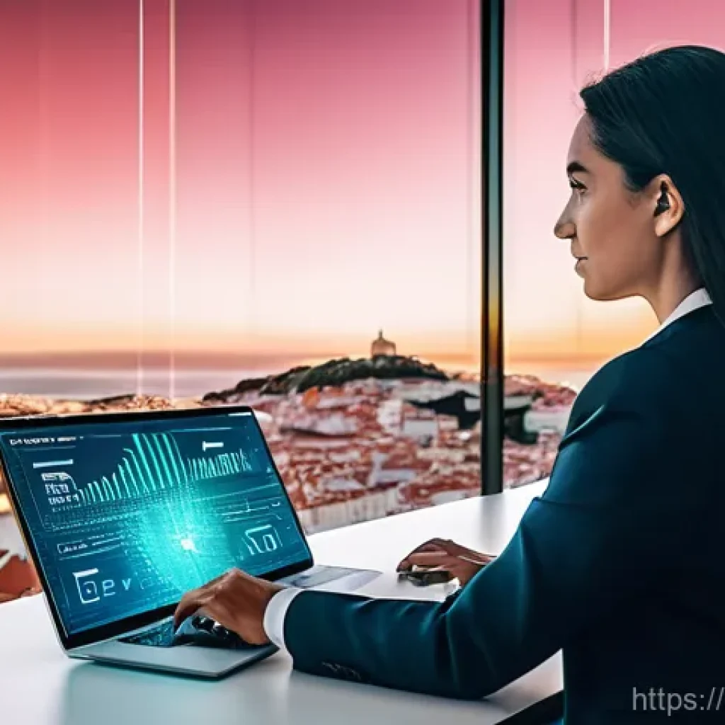 규제 업무 관련 최신 기술 트렌드 - **RegTech and AI in a Modern Lisbon Office:**
"A vibrant and modern office space in Lisbon, bath...