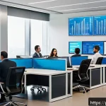 규제요원의 복지 혜택 비교 - A modern, collaborative office environment of a Brazilian regulatory agency, showing diverse profess...